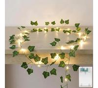 AebeChun Guirnalda de 2 m con 20 ledes de hiedra artificial, guirnalda de luces con batería, temporizador, guirnalda de flores, decoración para jardín, balcón, boda, fiesta