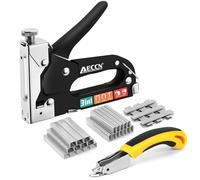 AECCN Kit de pistola de acero 3 en 1 de grapas de alta resistencia con 2100 grapas, grapadora de tapicería para fijar material, decoración, carpintería, muebles, puertas y ventanas, color negro