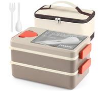 AECIASO Lunch Box, Fiambrera Bento Box de 2 Capas con 4 Compartimentos, Lonchera con Cubiertos, Recipientes de Salsas y Bolsas de Aislamiento, para Escuela Trabajo Picnic, 2000ml de Gran Capacidad