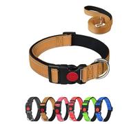 Aeclleca - Juego de collar y correa reflectante para perro con hebilla de bloqueo de seguridad, collares ajustables de nailon suave para mascotas para perros pequeños y medianos (caqui, S)