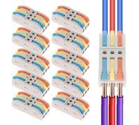 AEDIKO 10 conectores de cable de palanca de 3 en 3 salidas, conector de cable de cableado rápido, bloque de terminales de cable compacto de 3 vías para 28-12 AWG, 28-14 AWG