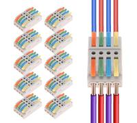 AEDIKO 10 conectores de cable de palanca de 4 en 4 salidas, conector de cable de cableado rápido, bloque de terminales de cable compacto de 3 vías para 28-12 AWG, 28-14 AWG