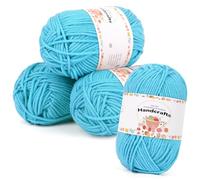 Aeelike 200 g (4 x 50 g) de lana acrílica de 5 capas de algodón para ganchillo, ganchillo y punto para tejer, ganchillo y manualidades, juego de lana para ganchillo, multicolor, azul lago