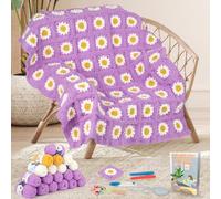 Aeelike Granny Square - Juego de ganchillo para principiantes y niños, juego de crochet con agujas de ganchillo de 4,5 mm y 4,0 mm, 5 capas de hilo de ganchillo, accesorios, juego de ganchillo con