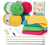 Aeelike Juego de 4 patrones de punto para principiantes, juego de trapos de punto con agujas de tejer de 5,0 mm, hilo de punto de 5 capas, accesorios, práctico y hermoso, juego de punto con