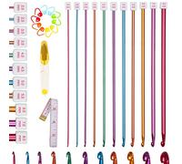 Aeeque Juego de agujas de ganchillo tunecinas, 11 piezas de gancho de ganchillo tunecino de aluminio de 2 mm (B) - 8 mm de largo con accesorios, gancho de ganchillo de 27 cm de largo para ganchillo y
