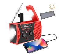 AeeYui Radio Portátil Solar, AM/FM/NOAA, Multifunción con Linterna LED, Batería de 2000 mAh, Rojo