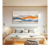 AEFOUU Cuadro abstracto de pared con estampado de rayas sobre lienzo, ideal para decorar el dormitorio Pinturas en azul, naranja y blanco Obra de arte abstracta estética (70x120cm/sin marco)