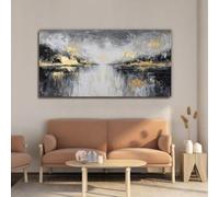 AEFOUU Cuadro de pared en lienzo negro y dorado, decoración de paredes, arte abstracto para sala de estar, láminas de arte abstracto moderno para el hogar y dormitorio (70x140cm/sin marco)