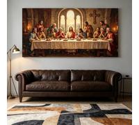 AEFOUU Cuadro de pared La Última Cena con imágenes de Jesús y sus apóstoles, pintura cristiana, cuadro religioso para sala de estar y comedor (60x120cm/marco interno)