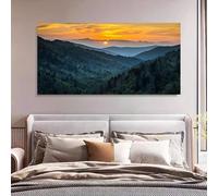 AEFOUU Cuadro decorativo de pared con diseño de cordillera, estampado de bosque verde, obra de arte moderna sobre lienzo, elegantes pinturas para la decoración del hogar (50x100cm/marco interno)
