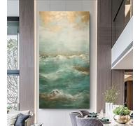 AEFOUU Cuadro decorativo de pared en lienzo, impresión en lienzo abstracto de gran tamaño, pintura abstracta en lámina de oro verde, arte moderno para la decoración del hogar (80x160cm/marco interno)
