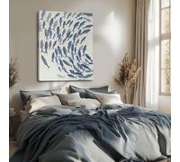 AEFOUU Cuadros decorativos de animales en azul y blanco, lienzos con peces, decoración de pared, obras de arte para oficinas y dormitorios (70x100cm/marco interno)