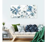 AEFOUU Cuadros florales en lienzo para pared, imágenes de flores azules para decoración de pared de galería, mariposas volando entre flores índigo, láminas artísticas (30x60cm/marco interno)