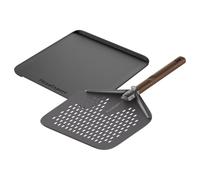 AEG A9OOPE01 - Juego de bandeja para pizza de hierro fundido con pala perforada, para horno hasta 340 °C, pizza estilo napolitano, corteza crujiente, accesorio para pizza, pan y dulces, mango de