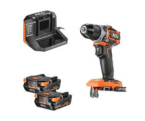 AEG BRUSHLESS BS18SBL-202C Destornillador de taladro subcompacto de 18 V, 2 bateras Pro de litio de 2,0 Ah, mandril metlico de 13 mm, par de torsin de 65 Nm