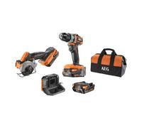 AEG - Duo Brushless: Taladro de percusión sin escobillas Subcompact 18V, mini sierra multimaterial sin escobillas Subcompact 18V, 2 baterías de 2,0 Ah, cargador, bolsa - JP18A2SBL-202B