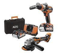AEG - Duo sin escobillas - Taladro percusión sin escobillas, amoladora de 125 mm sin escobillas 2 batt. 5,0Ah cargador, grans bolsa de transporte