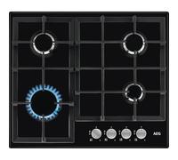 AEG Placa de gas Slim Line serie 3000 HGX64200SB, 4 zonas de cocción/quemadores, 60 cm, soportes de sartén de hierro fundido, quemador de velocidad, encendido integrado, apagado automático de gas