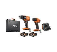 AEG Taladro de percusión compacto, destornillador de impacto, 2 baterías de 2,0 Ah, cargador, caja de 17 piezas