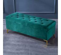 AEGCAOJH Banco de Almacenamiento de Terciopelo con Botones de Cristales, Lujoso puf tapizado, reposapiés capitoné elevable, Moderno Banco para Dormitorio o Entrada, Zapatero, Verde, 80 x 42