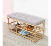 AEGCAOJH Banco Moderno para Entrada, Zapatero tapizado, Zapatero, Organizador de Zapatos con Estante Dorado, Lino, 120 x 35 x 45 cm (47 x 14 x 18 Pulgadas).