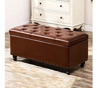 AEGCAOJH Banco otomano de Cuero con Botones y Almacenamiento, Banco otomano Rectangular con Tapa elevable, Banco de pie de Cama, Muebles Decorativos, marrón, 100 x 45 x 45 cm (39 x 18 x 18