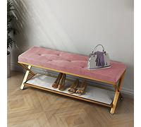 AEGCAOJH Cómodo Banco de Entrada de Terciopelo con Botones, Banco de Zapatos tapizado, Organizador de Almacenamiento de Zapatos, Asiento de Banco Decorativo para Sala de Estar, Pasillo, Ros