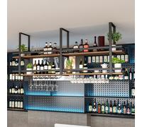 AEGCAOJH Estante Colgante para Vino con Soporte para Copas, Estante Industrial de 2 Capas para Copas de Vino, Estante Flotante de Metal, Soporte de exhibición para Plantas para Bar, cafeter