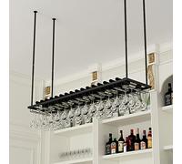 AEGCAOJH Estante de exhibición de Vino montado en el Techo, Estante Colgante para Botellas de Vino con Soporte para Vidrio, Estante Flotante para Vino con decoración de Viento Industrial, a