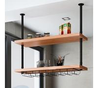 AEGCAOJH Estante de Techo Moderno, estantes flotantes, Estante Colgante Industrial de 2 Capas para vinos, Soporte para Flores, para Bar, Restaurante, Cocina, Estante de Almacenamiento, sopo