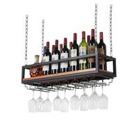 AEGCAOJH Estante para Copas de Vino de Techo - Estante Colgante para Vino con Estante de Vidrio para Copas, Soporte Colgante para Botellas de Vino, Estante de Almacenamiento para decoración