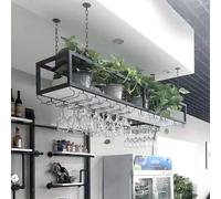 AEGCAOJH Estante para Vino para Colgar en el Techo, Estante para Copas de Vino montado en la Pared con Soporte para Copas, Soporte Flotante de Madera y Metal para Botellas de Vino para barr