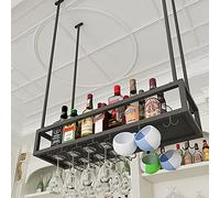 AEGCAOJH Estante para Vino, Soporte para Copas de Vino en el Techo, Estante multifunción Vintage para Colgar Copas de Vino, Altura Ajustable y Ancho para Bares, cocinas, restaurantes, almac