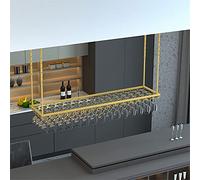 AEGCAOJH Estantes para Vino, Soporte de Metal para Botellas de Vidrio para Techo, estantes de Almacenamiento de exhibición rústicos con Estante para Copas para Debajo del gabinete, Cocina,