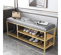 AEGCAOJH Lujoso Banco de Entrada con Espacio para Guardar Botas, Zapatero tapizado Suave, Moderno Zapatero, Organizador de Zapatos, Cuero Gris, 100 x 35 x 45 cm (39 x 14 x 18 Pulgadas).