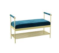 AEGCAOJH Lujoso Banco de Entrada con reposabrazos, Zapatero tapizado Grueso, Organizador de Zapatos, Moderno Banco de pie de Cama con Almacenamiento de Zapatos, Azul Terciopelo, 80 x 40 x 4