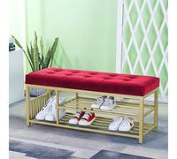 AEGCAOJH Lujoso Banco Zapatero para Entrada, cómodo Banco Zapatero con Asiento tapizado de Terciopelo, Moderno Organizador de Zapatos para Entrada, Mueble Zapatero, Banco Rojo, 100 x 35 x 4