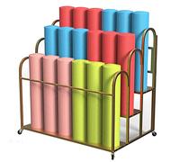 AEGCAOJH Organizador de esterillas de Yoga de Color Blanco, Negro y Dorado, Soporte de exhibición de esterillas de Ejercicio Multicapa de Gran Capacidad y Resistente, Carrito móvil con Capa