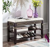 AEGCAOJH Organizador de Zapatos de Entrada Muebles Decorativos, Banco de Zapatos de Cuero con Botones, Banco de Entrada de Madera Vintage con Tapa elevable Banco de Almacenamiento de Zapato