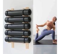 AEGCAOJH Soporte de Pared para Esterilla de Yoga con Rodillo de Espuma, Estante de Almacenamiento de Madera para Esterilla de Ejercicios montado en la Pared, Organizador de Almacenamiento d