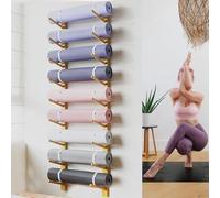 AEGCAOJH Soporte para Esterilla de Yoga de 9 Niveles para Montaje en Pared, Soporte para Rodillos de Espuma de Madera Maciza, Organizador de Almacenamiento Decorativo para esterillas de Eje