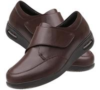 AEHO Pie Diabetico Cuero PU Zapatillas para Diabéticos Hombres Zapatos De Ensanchamiento De Fertilizante De Gran Tamaño Plus para La Hinchazón del Pie Fascitis Plantar,Marrón,40.5 EU