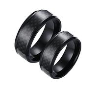 Aeici Alianza Boda Pareja Anillo Boda Personalizado Acero Inoxidable Anillo Negro de 8 mm con Fibra de Carbono, Acero aleado