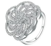 Aeici Alliance - Anillo de boda con placa de plata y flor, one size, Metal, Zirconia cúbica