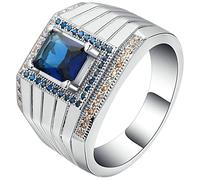 Aeici Anillo de Alianza Hombre, Anillos Placa Plata Hombre 4 Prong Anillo Plata, one size, Metal, Zirconia cúbica