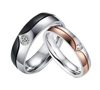 Aeici Anillo de boda para hombre y mujer, anillo de acero inoxidable personalizado, anillo de zirconia cúbica de dos tonos, Acero aleado
