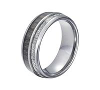 Aeici Anillo de boda para mujer, anillo de boda 8 mm de madera pulida, anillo de plata, Acero aleado