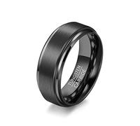 Aeici Anillo de boda para mujer, bandas de compromiso mate cepilladas de 8 mm con bordes escalonados negros, anillo de tungsteno anillo talla 25