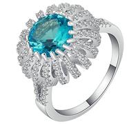 Aeici Anillo de circonio para mujer, anillo para mujer, placa de plata girasol, anillo de plata, one size, Metal, Zirconia cúbica